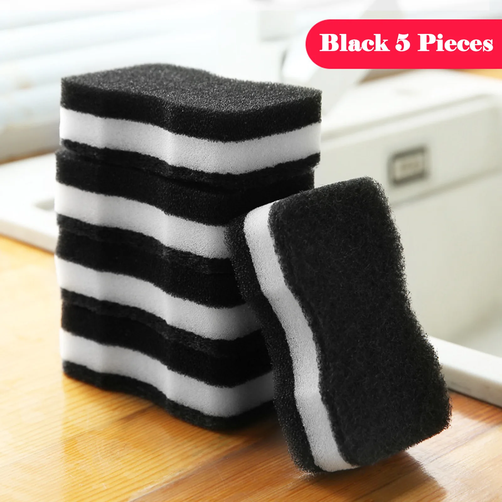 5PCS Sponge Rub Black Dish Sponge Scouring Pad Kitchen Cleaning Sponge Wiping Loofah Household Cleaning Tools