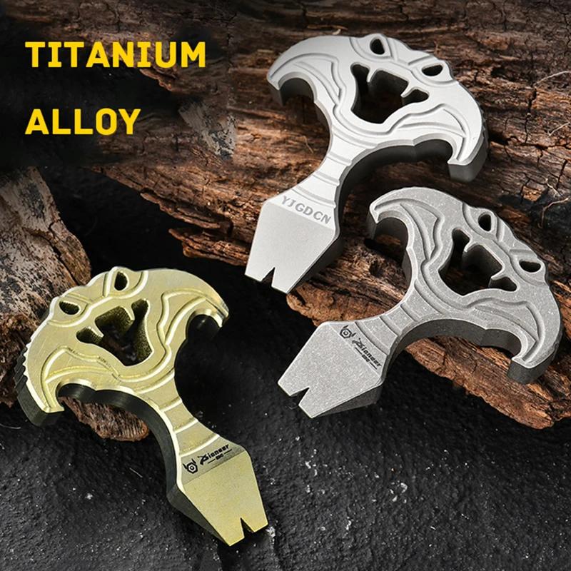 Creative Necklace Pendant Titanium Alloy Crowbar Nail Puller Bottle Opener Outdoor Self-defense Stab Cone  Window Breaker Tool