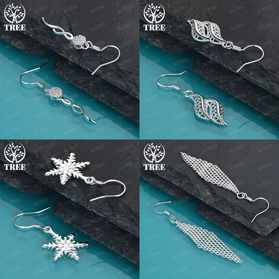 

New 925 Sterling Silver Twisted AAA Zircon Rhombus Mesh Leaf Snowflake Drop Earrings Girls Birthday Party Jewelry Accessories