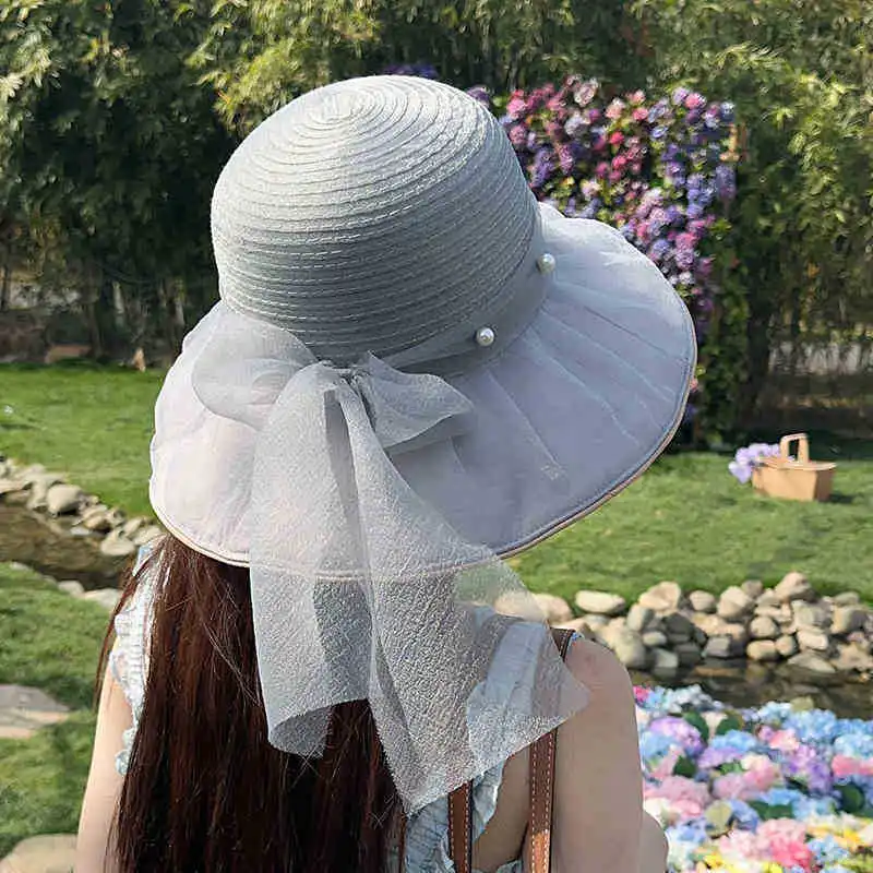 

Шляпа летняя женская солнцезащитная шляпа с большими полями рыбацкая шляпа сетчатый бант солнцезащитный крем дышащая шляпа от солнца мягкая