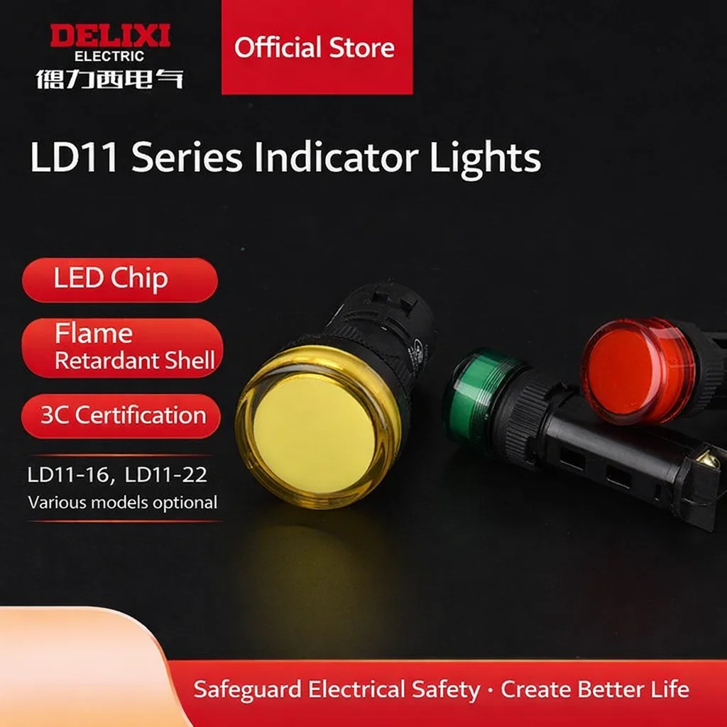 

Delixi Indicator Light Yellow Green Red AD16 220V 24V LD11s-22D LED Signal Light