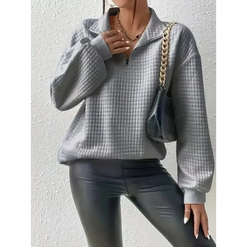Plus Size 1XL-5XL New Women Fall/Winter Comfortable Long Sleeved Solid Color Pullover Women Casual Zipper Pullover Sweater