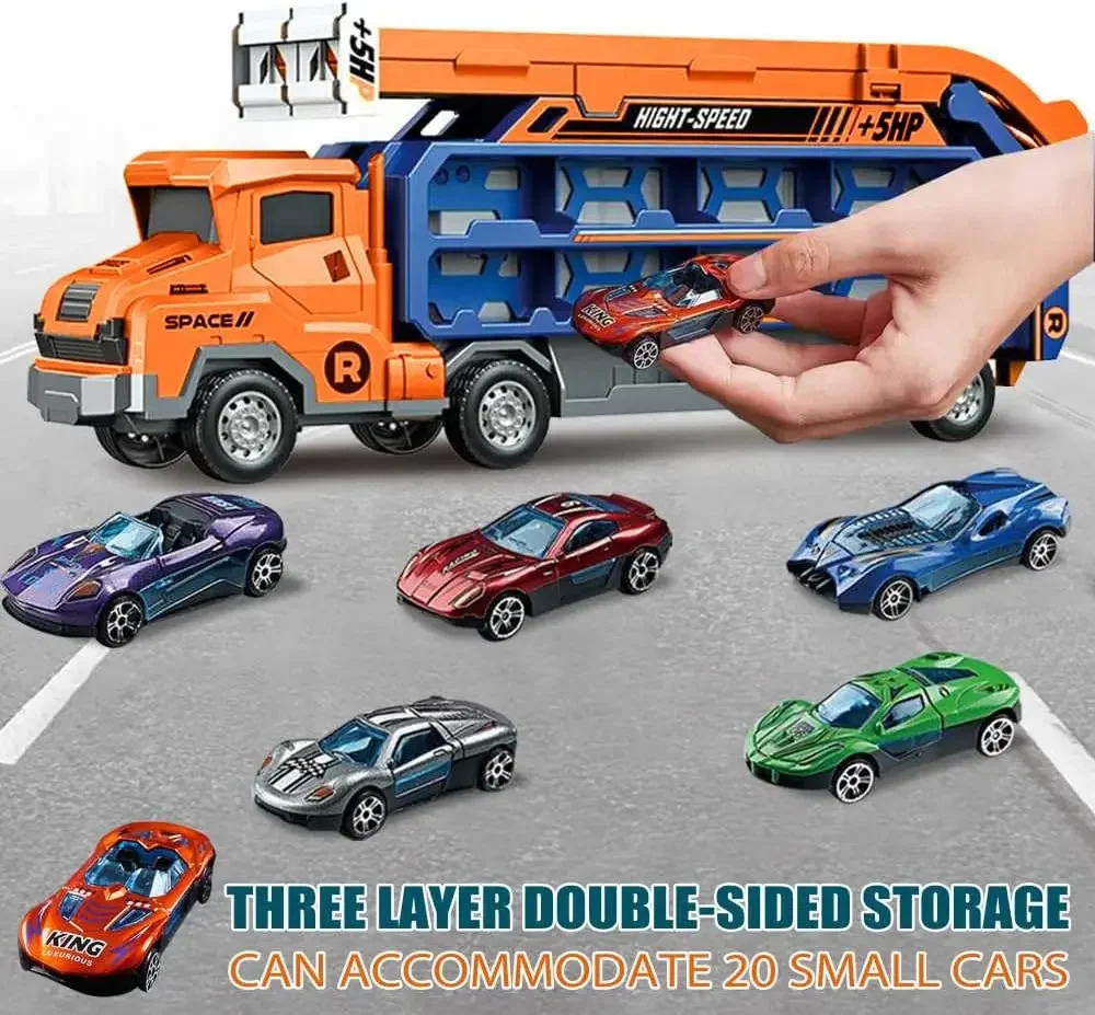 Deformed Rail Car 3 Layer Folding Lift Racetrack Freight Truck Glide Inertia Alloy Car Transport Vehicle Toy Kid Christmas Gifts