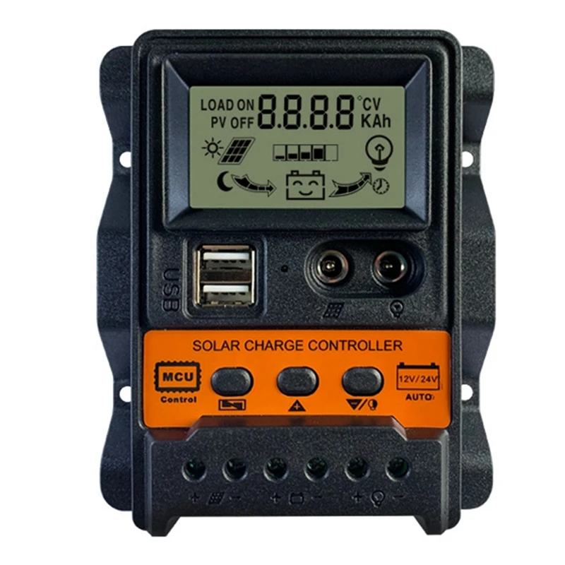 Solar Charge Controller 12V24V Solar Panel Battery Controller Regulator Auto 2 USB LCD Display Load Discharger