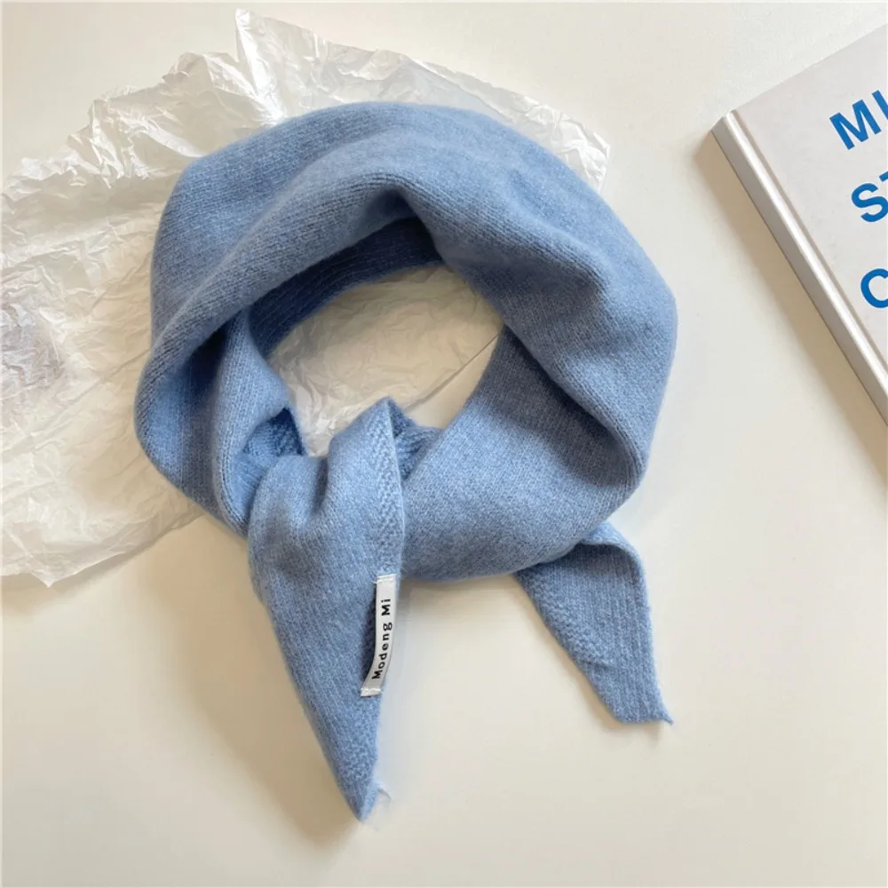 Fashion Accessory Solid Color Triangular Short Shawl Warm False Collar Knitted Scarf Cashmere-like Wool Blend Scarf Winter