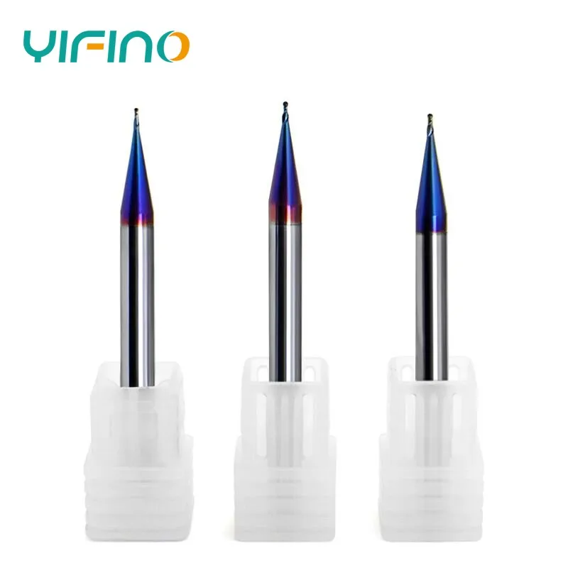 YIFINO Blue Nano Coating Tungsten Steel Milling Cutter HRC70 Micro Diameter Milling Cutter Flat End Ball Cutter CNC Cutters Tool