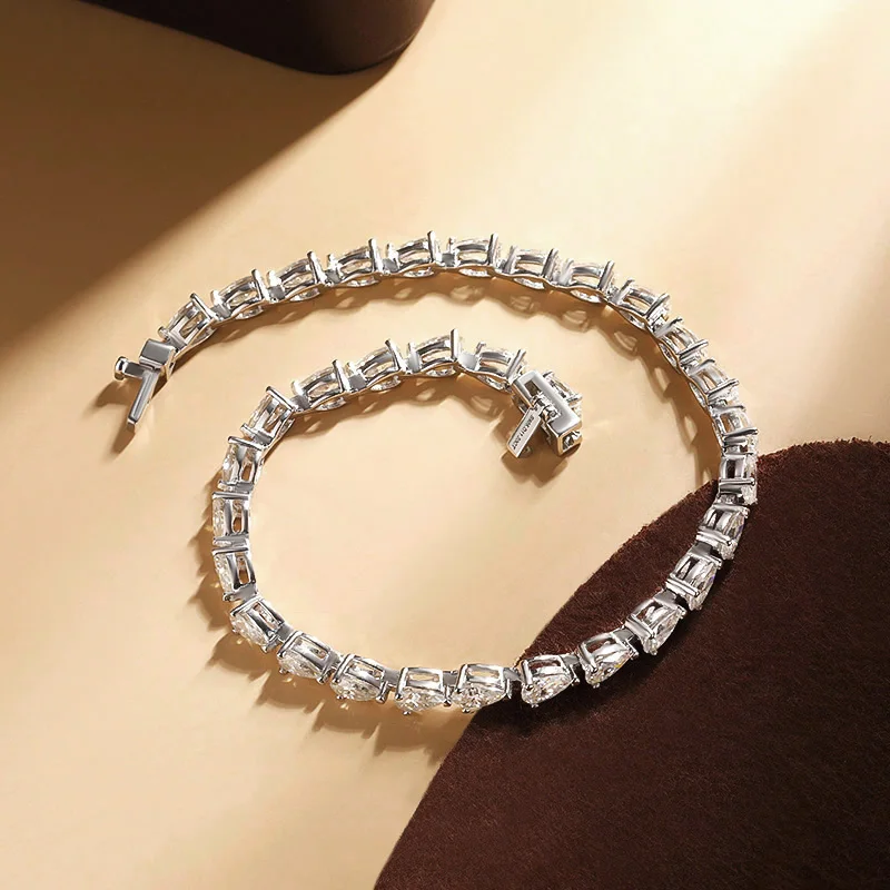 3*5mm Pear Cut D Color Full Moissanite Tennis Bracelet for Women Men 925 Sterling Silver Waterdrop Shape Hand Chain Fine Jewelry