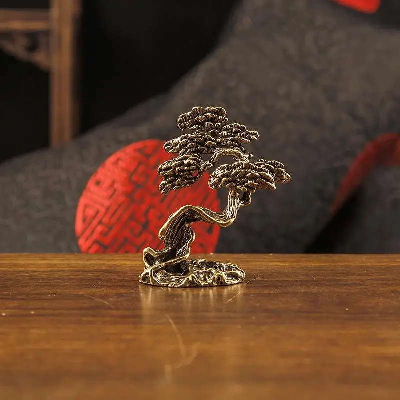 Pine Tree Crane Decor Figurine Vintage Style Non-slip Base Home Ornament for Housewarming Gift Living Room Furnishings