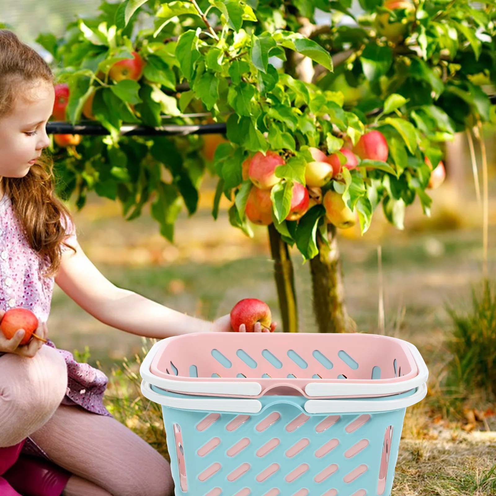 

2pcs Hollow Design Fruit Basket Vegetable Storage Baskets Lightweight Portable Grocery Organizer Small Plastic Baskets