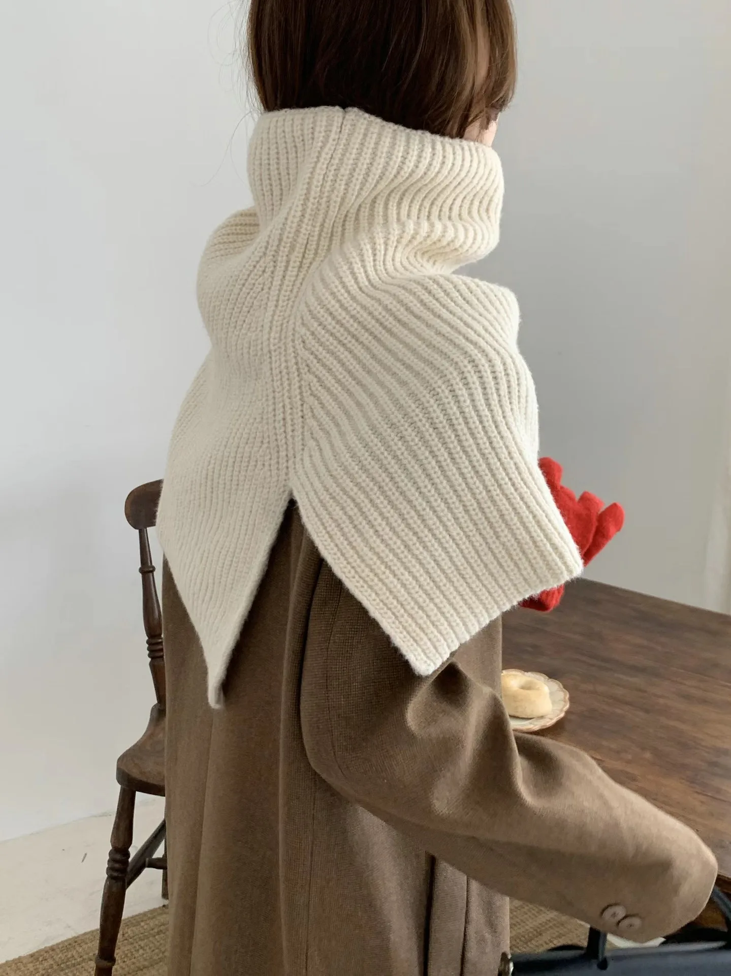 Solid Color Women Knitted Scarf Fashion Pullover Shawl Scarf Sweater Woolen Scarves Ladies Crochet Neck Shoulder Warmer