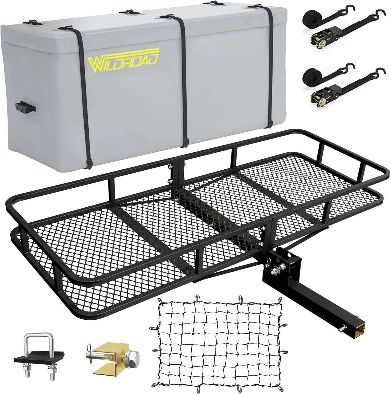 Basket Combo 60" x 24" x 6" 500 LBS Folding Trailer Hitch Cargo Carrier Fits 2" Receiver with 18.2 Cubic feet Cargo Bag, Hitch S