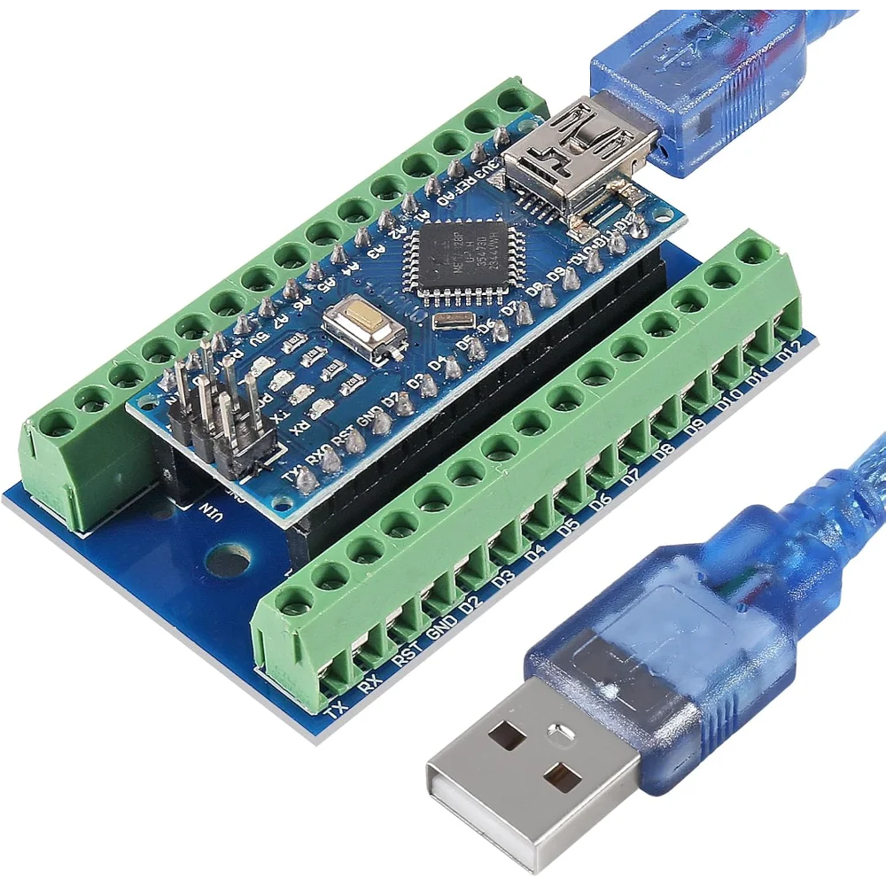 لوحة تحكم دقيقة Mini Nano V3.0 ATmega328P مع كابل USB + لوحة توسيع Nano V3.0 IO Shield، متوافقة مع Arduino