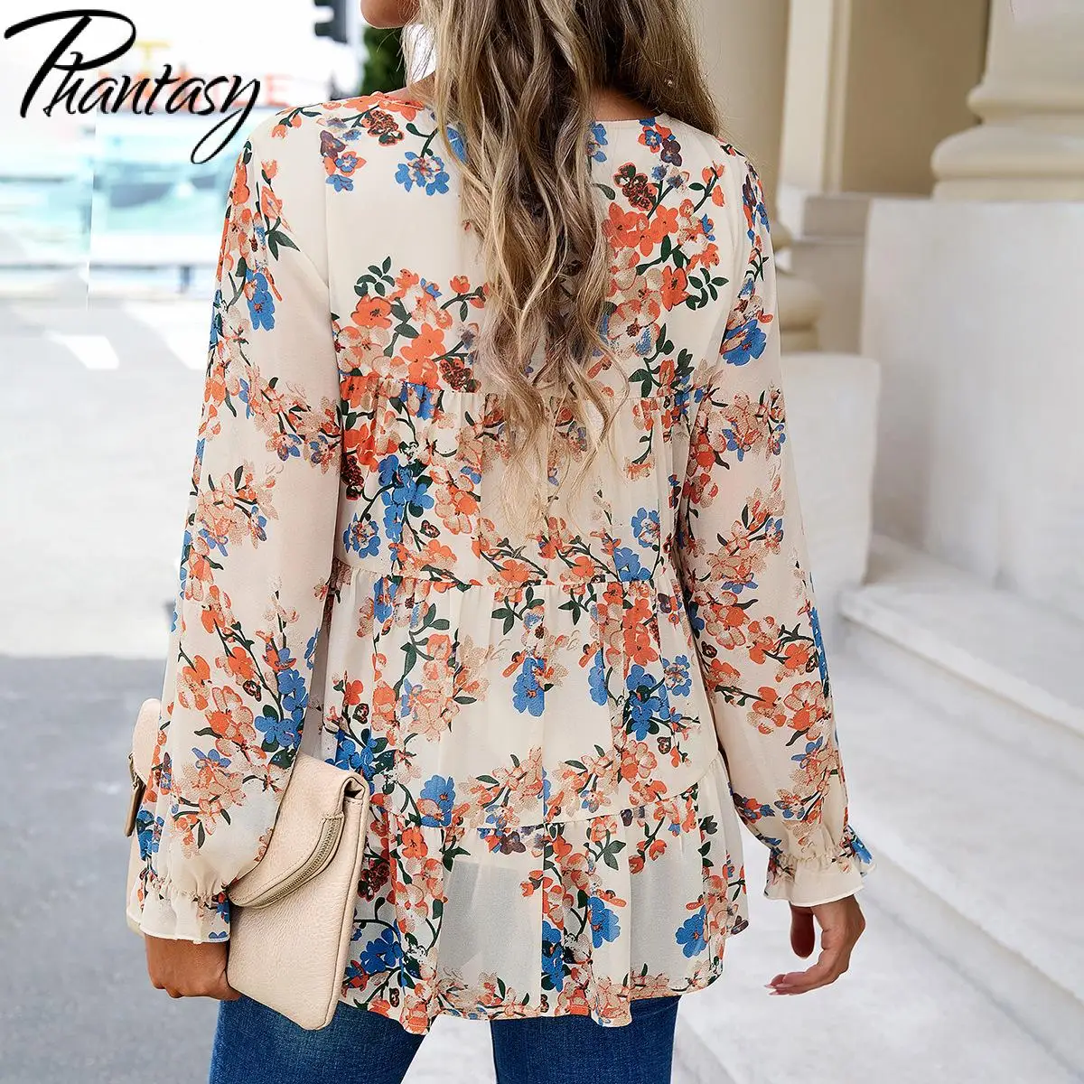 Phantasy Women Floral Blouse Long Sleeve Office Lady Clothes Autumn Winter O-Neck Elegant Shirt Female Casual Crewneck Tops