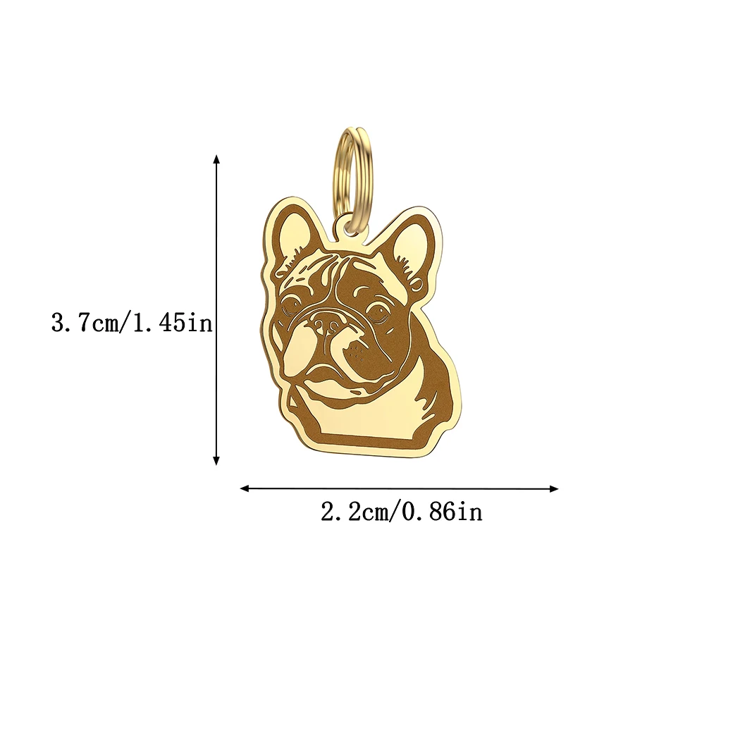 QIMING Personalized French Bulldog Id Tags Custom Stainless Steel Pendant Necklace Keychains Anti-lost Name Address