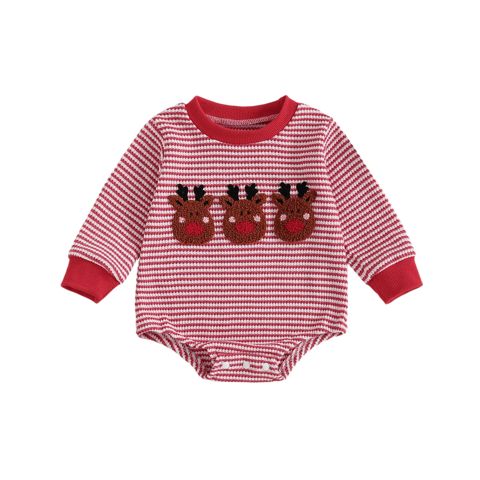 Sudaderas con capucha de invierno para niños pequeños, peleles, trajes de Navidad, monos de manga larga a rayas con bordado de renos para otoño