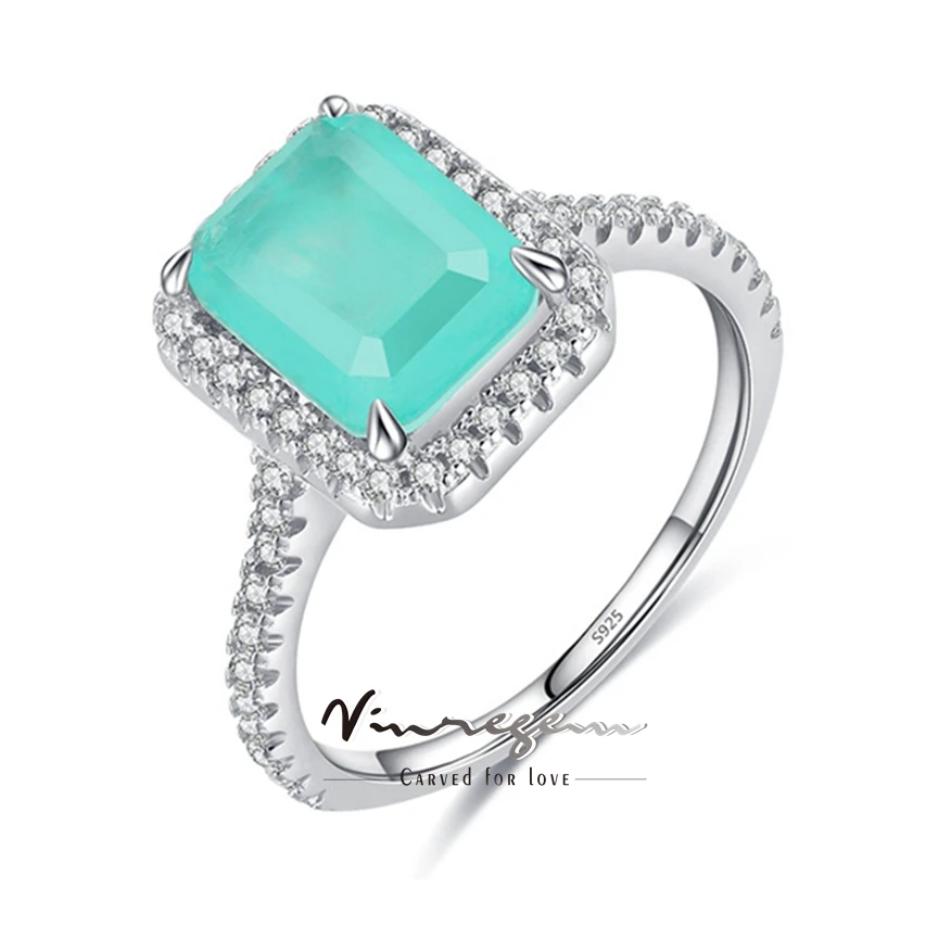 

Vinregem 7*9 MM Paraiba Tourmaline Emerald Gemstone Ring for Women 100% 925 Sterling Silver Wedding Party Fine Jewelry Wholesale