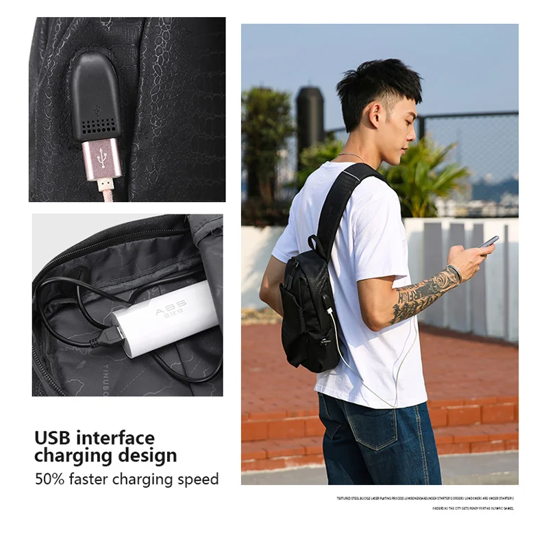 Saco de peito impermeável para homens, carregamento USB, 9.7 ", iPad, Crossbody, masculino, mensageiro, meninos, alta qualidade, Sling, moda, novo