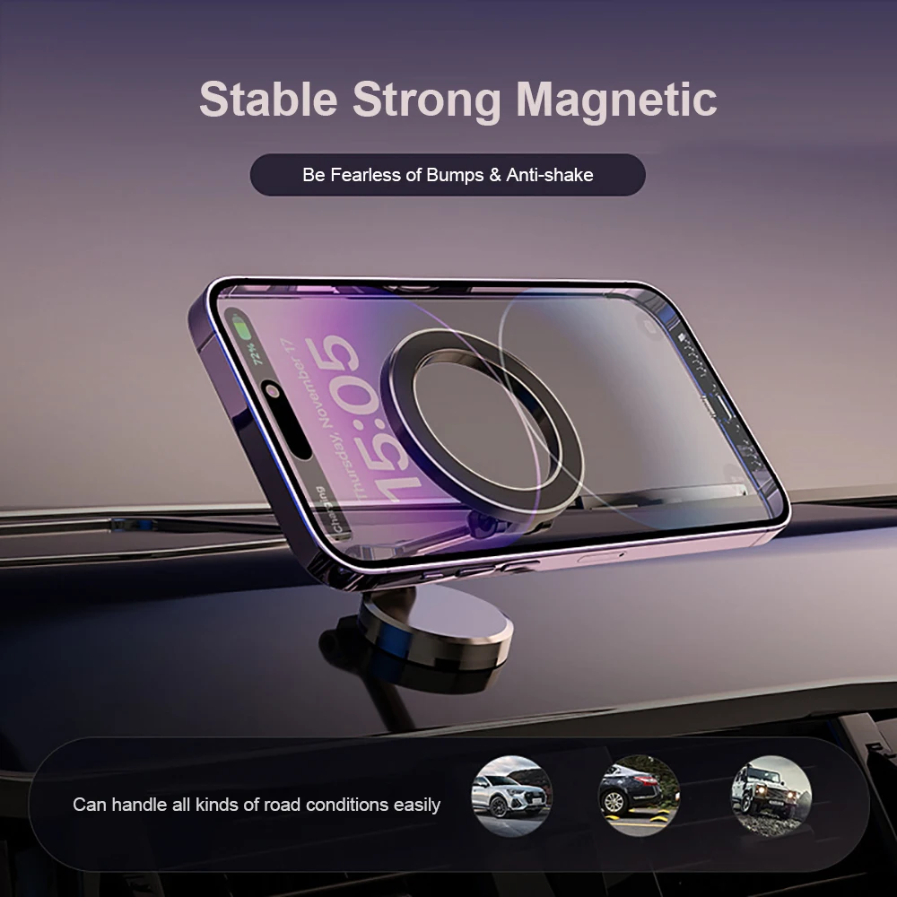 Zinc Alloy Folding Magnetic Car Compact Cell Phone Holder for MagSafe 360° Adjustable Magnetic Car Mount for iPhone 14 13 12 Pro