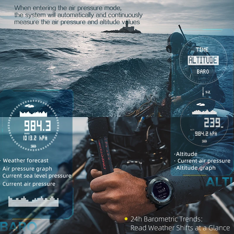 NORTH EDGE 2025 APACHE-D Смарт-часы Бесплатные часы для дайвинга Спортивные цифровые часы Высотомер Барометр Компас Мировое время Водонепроницаемые 100 м