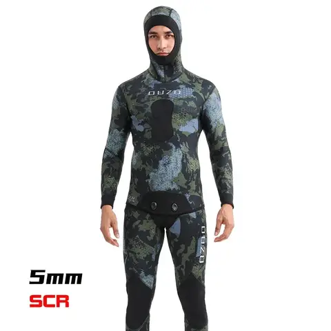 Mens 5MM Hooded Wetsuit neoprene Spearfishing Diving Suit,for hunting,Diving,Winter Swimming Suit Blind blind Stitch