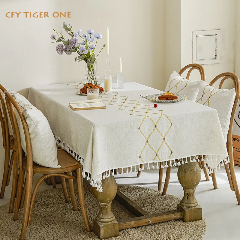 Nordic fringe three-dimensional embroidery Tablecloth Antifouling Rectangular Tablecloth Coffee Table Mat Table Cover