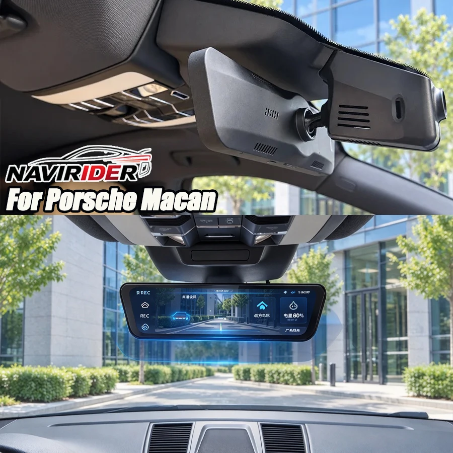 AI Streaming System Media Screen For Porsche Macan Rearview Mirror Driving Blind Spot Monitoring With Front And Rear Cameras