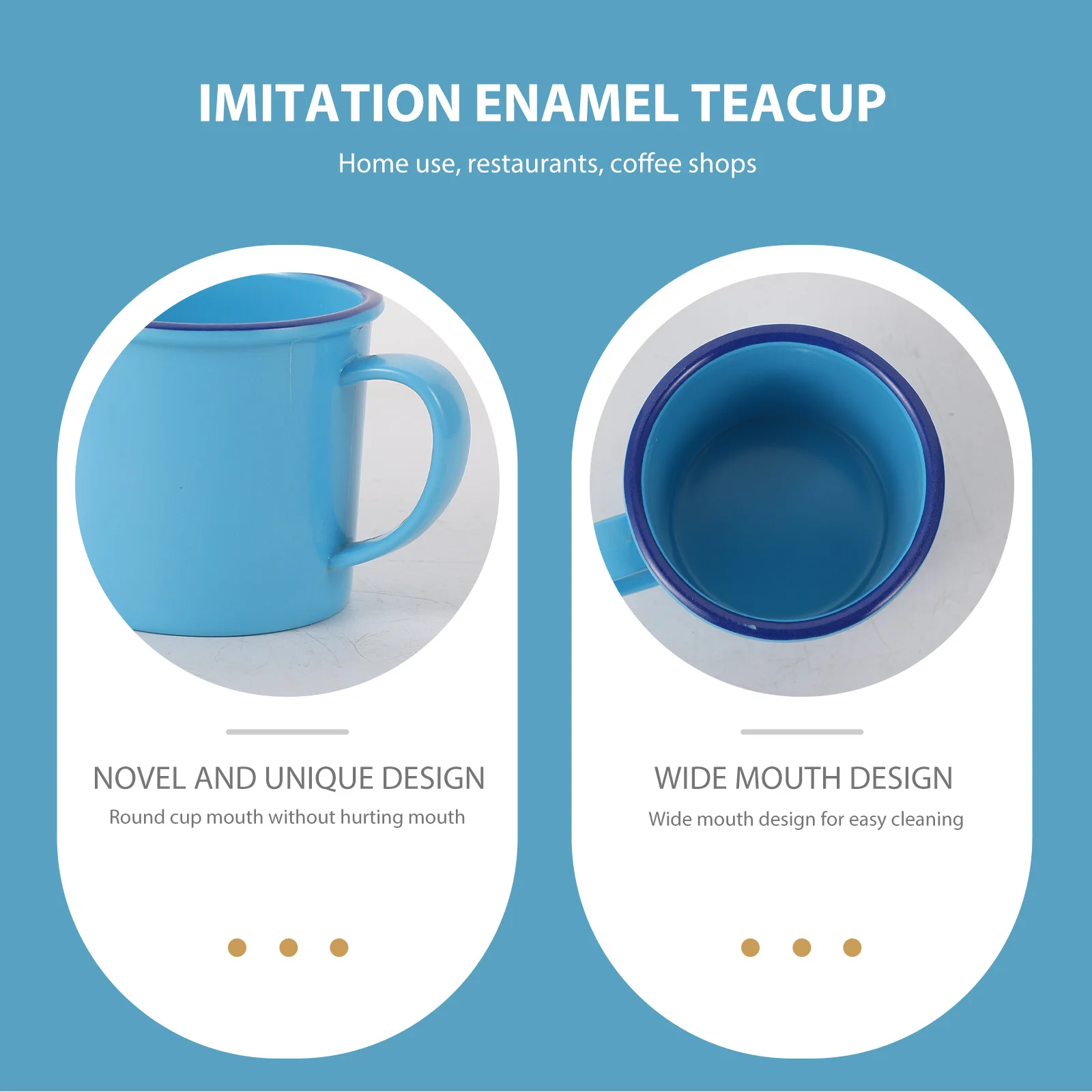 

2Pcs Retro Imitation Enamel Mugs Safe Round Rim Heat Proof Handle Exquisite Craftsmanship Assorted Color
