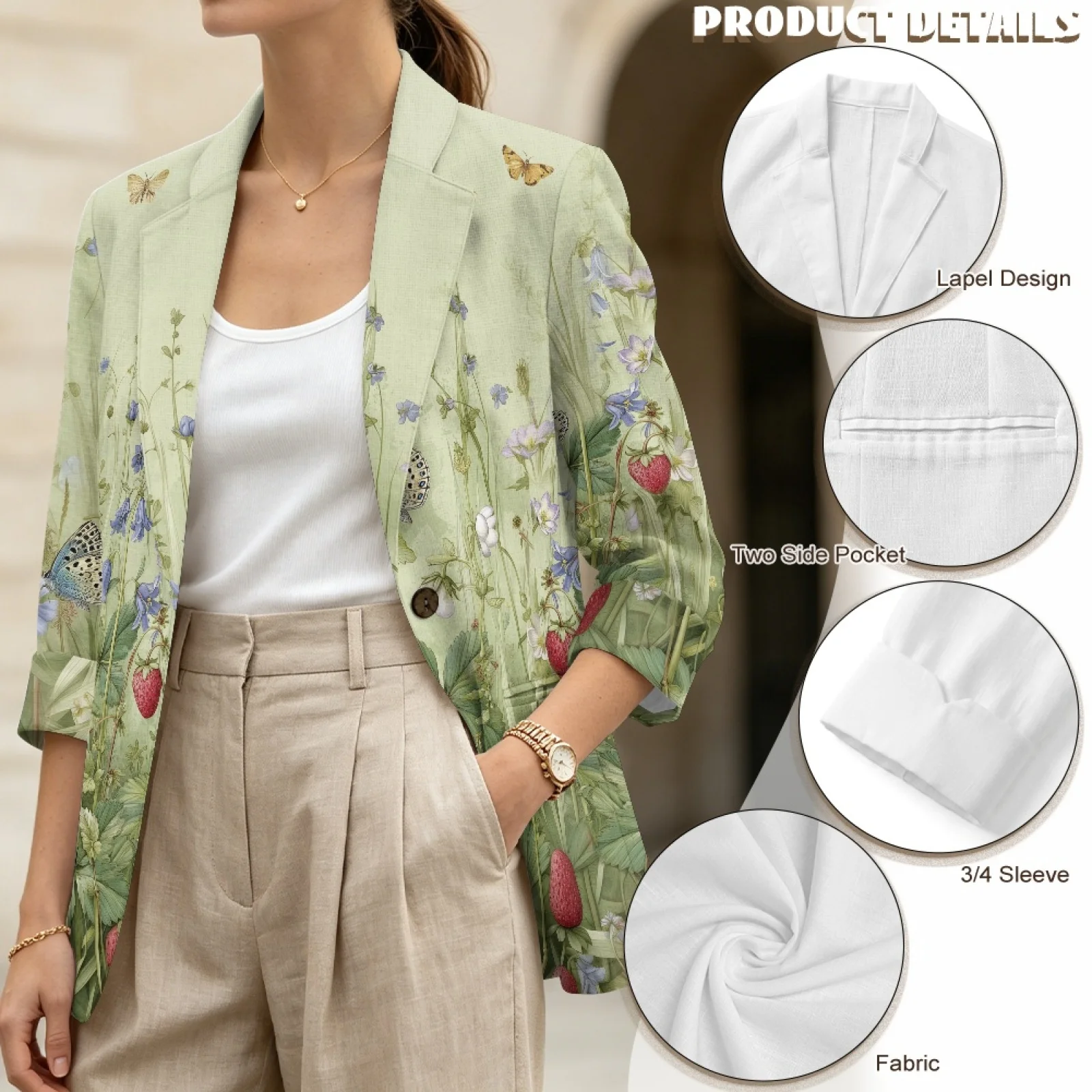 PENSTROLL Butterfly and Floral Linen Like Open Front Tops for Vacation Casual Cardigan Coat Beach Cover Ups view 5