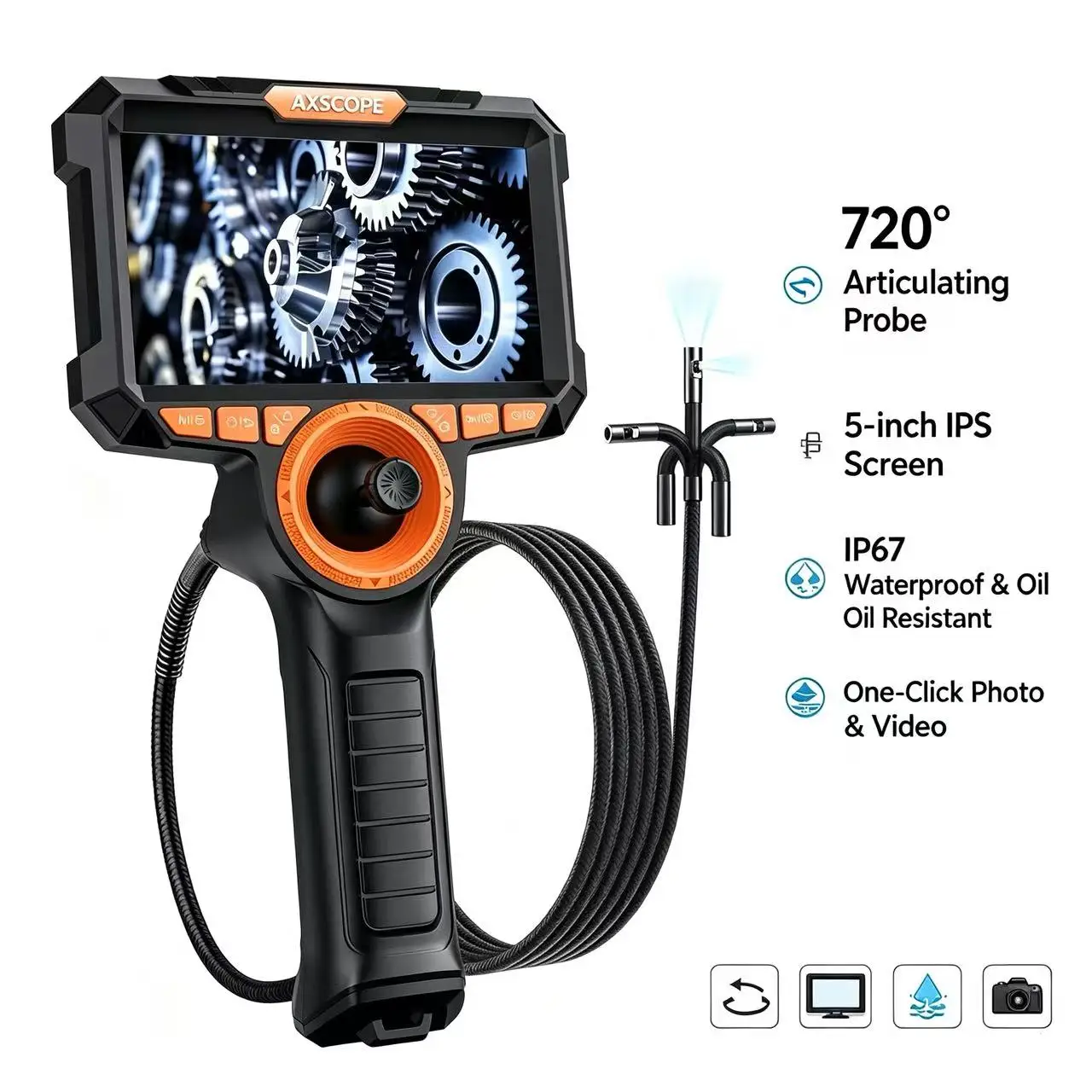 Dual Lens Industrial Endoscope Camera 4.3 