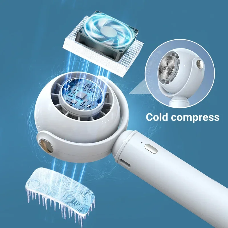 2024 New Semiconductor Cooling Ice Coated Handheld Air Conditioner Fan USB Rechargeable Wireless Electric Hand Ventilador