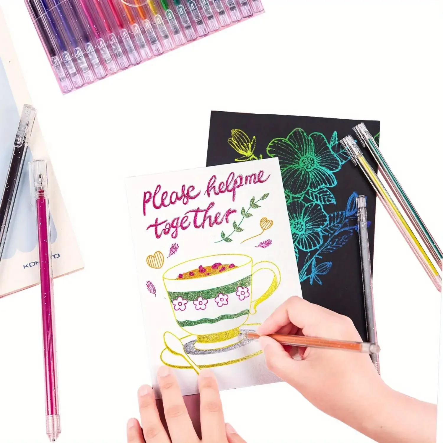 24-Farben-Glitzer-Gelstift-Set, 1,0 mm mittlere Spitze + keine wiederholenden Neonfarben + glatter Tintenfluss, ideal für Malbücher für Erwachsene – Detail 9