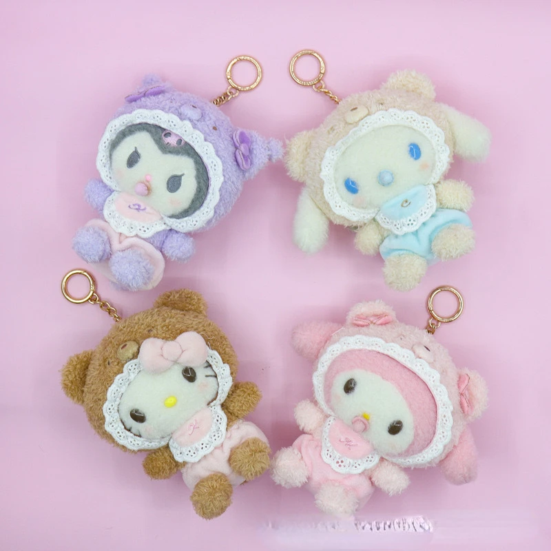 New Sanrio Latte Bear Kuromi My Melody Cinnamoroll Pacifier Baby Cute Plush Doll Pendant Ornament Gift Women's Bag Pendant