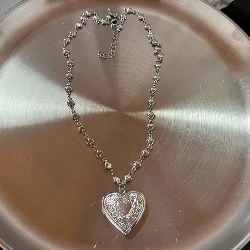 Forever Love Heart Shape Pendant Women Necklace Metal Heart Epoxy Resin Beads Charm Beaded Link Chain Girls Necklace Jewelry image 2