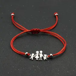 Bracelets for Family Dad Mom Daughter Son Men Women Lucky Red String Stainless Steel Charm Bracelet Couple Jewelry Child Gift