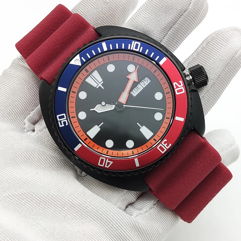 Мужские черные повседневные деловые автоматические механические часы с красным ремешком, зеленый светящийся циферблат, сапфировые часы