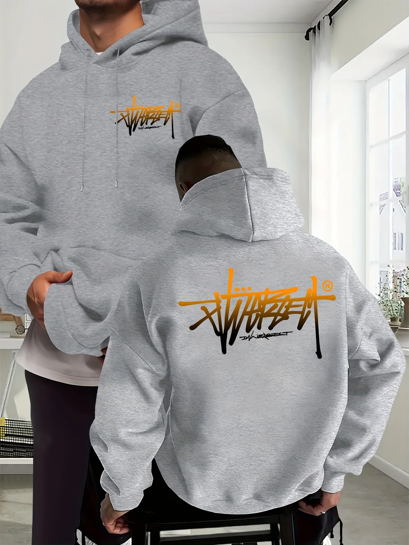 Autumn/Winter Men's European and American Style Hooded Sweatshirt Street Fashion Trend Gradient Letter Print Casual Comfortable
