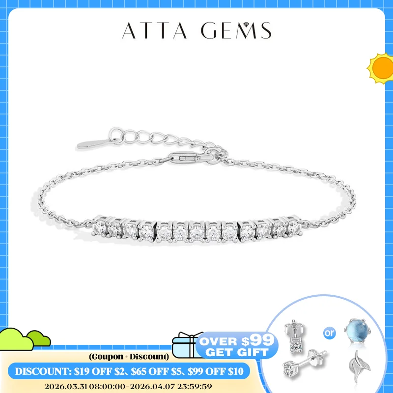 

ATTAGEMS A Row Of Moissanite Tennis Bracelets 925 Sterling Silver Yellow Gold Plated Adjustable Bracelet For Women Charm Jewelry