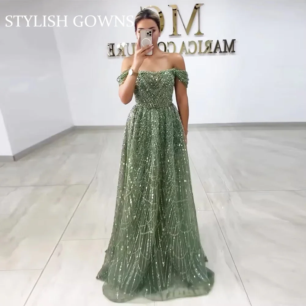 

Elegant Pearls Aline Evening Celebrity Dress for Women 2025 Off the Shoulder Long Formal Prom Wedding Party Gowns Customized