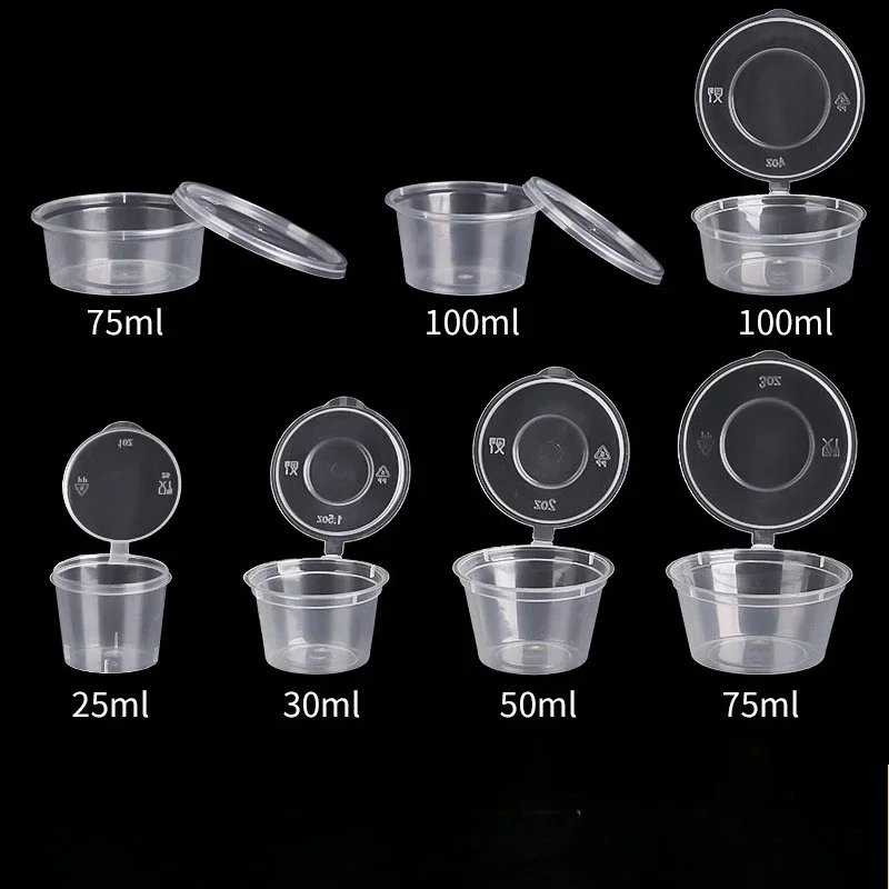 100 Stück Einweg-Sauce zum Mitnehmen, Verpackungsbox, Chiliöl-Aroma, rund, versiegelte Box mit Deckel, Passionsfruchtsauce-Paketboxen