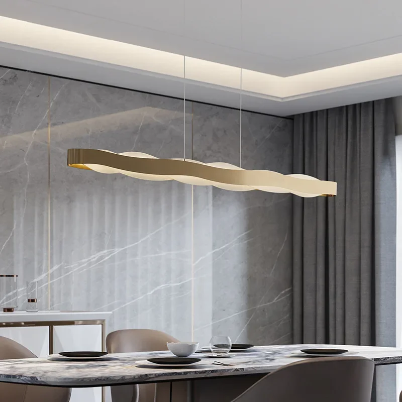 Modern LED Stainless Steel Wavy Strip Ceiling Chandeliers Light Gold Black Pendant Lamp Living Dining Room Hanging Light Decor