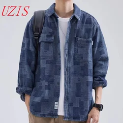 Workwear shirt, men's long sleeved shirt, autumn loose fitting Japanese trendy brand lapel casual ruffian handsome denim shirt j