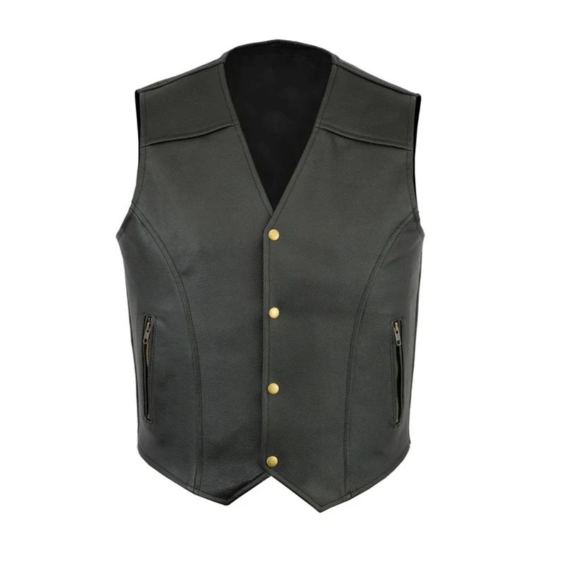 European American Fashion Retro Mens Vest Casual Outdoor Leather Waistcoat Vintage Style Streetwear Wear Fashion Outerwear Top