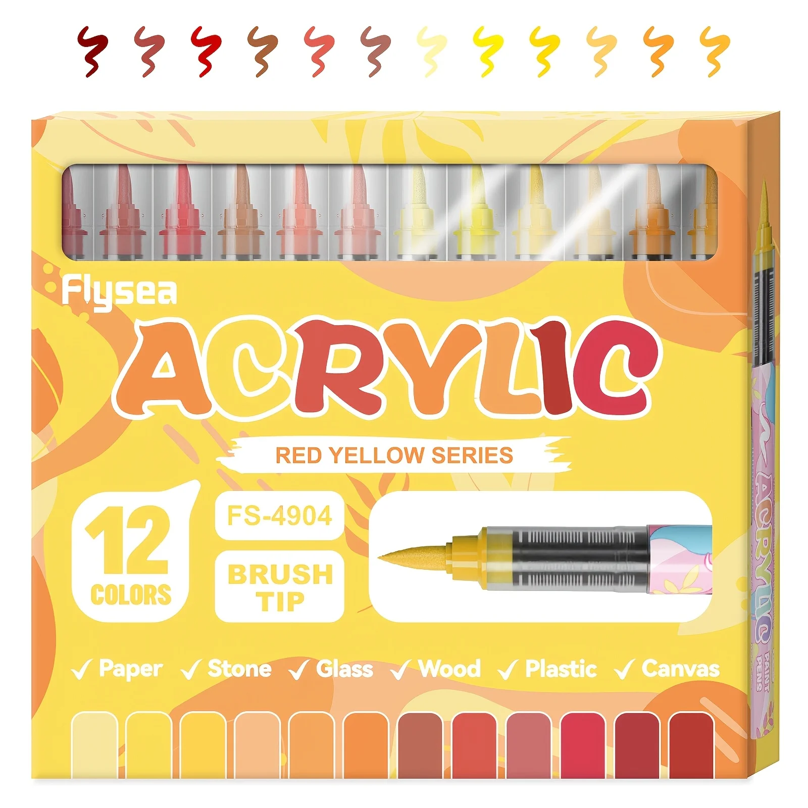 

Red Yellow Series Acrylic Brush Markers Flexible Tip Art Paint Pens for Adult Coloring Books Rock Painting Canvas Ceramic Glass