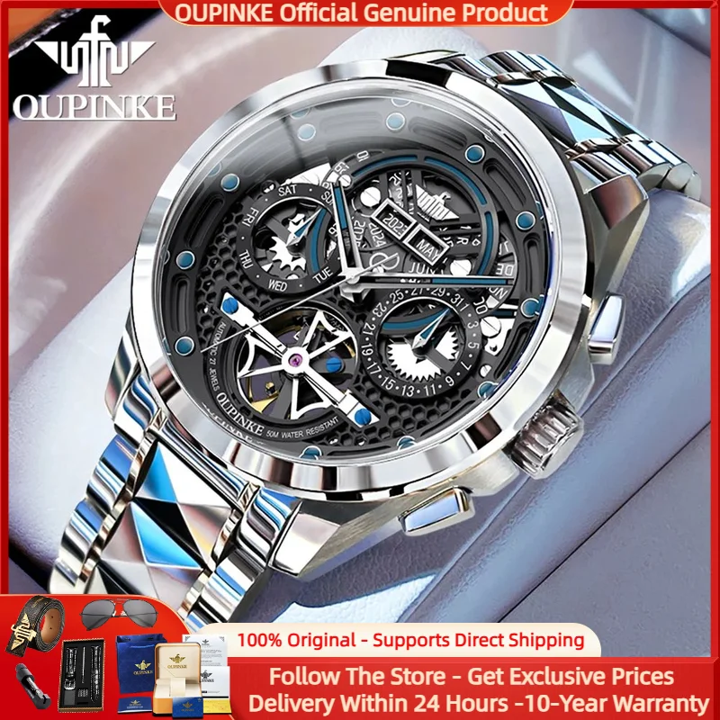 

OUPINKE 3249 Men Watch Top Brand Luxury Automatic Mechanical Watch Sapphire Mirror Hollow out Watch Men Clock Relogio Masculino