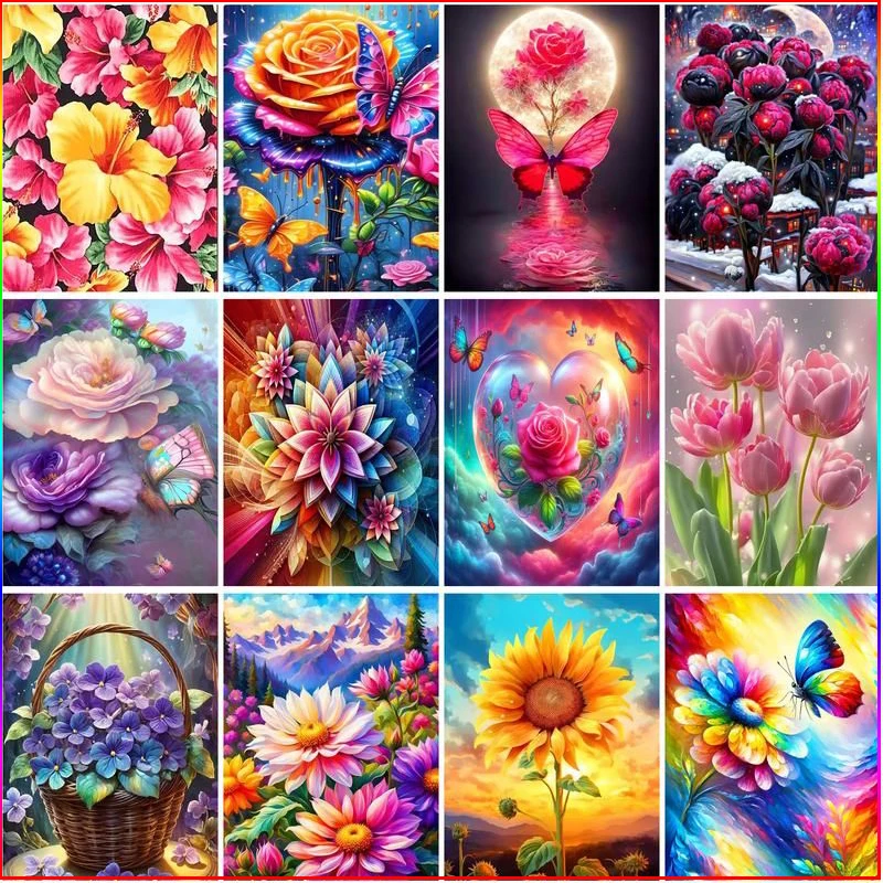 GATYZTORY Diamond Painting 5d Colorful Flower Full Square Drill Diamond Embroidery Cross Stitch Handicraft Wall Art Decoration