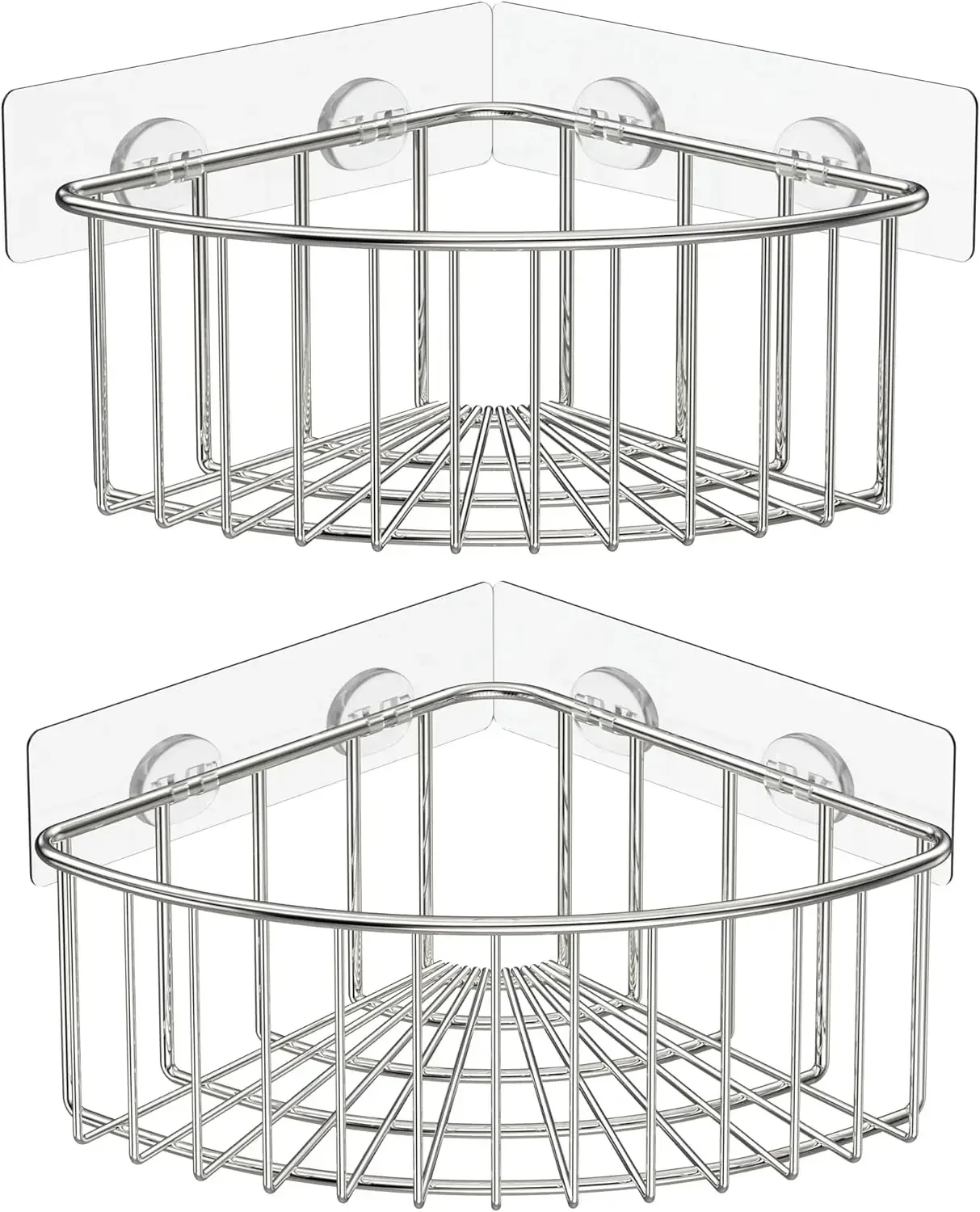 

2-Pack Corner Shower Caddy Deep Basket Design, SUS304 Stainless Steel, Wall Mounted Bathroom Shelf with Adhesive, Storage