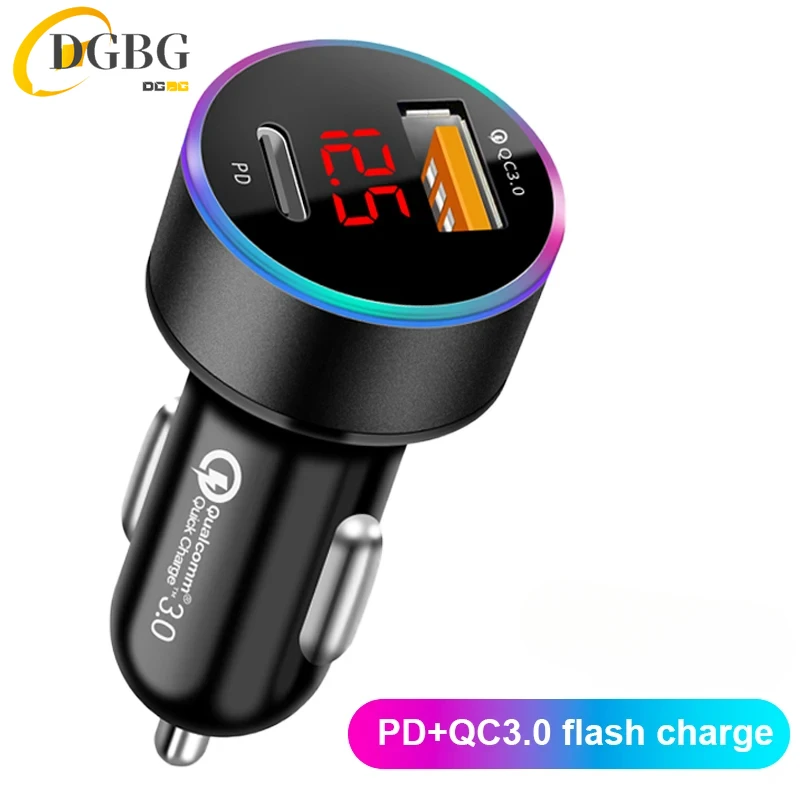 

Car Charger PD+USB QC3.0 38W Quick Charging Phone Charger 12-24V Cigarette Lighter Adapter with Led Voltmeter Display