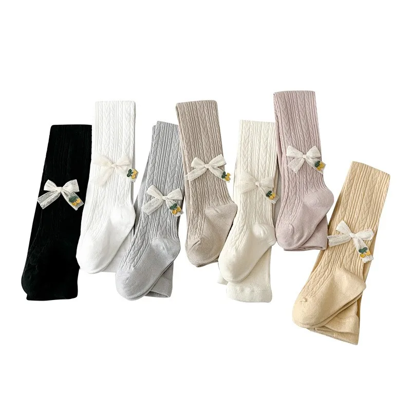 Wheat twist medium children's leggings with bow cotton socks