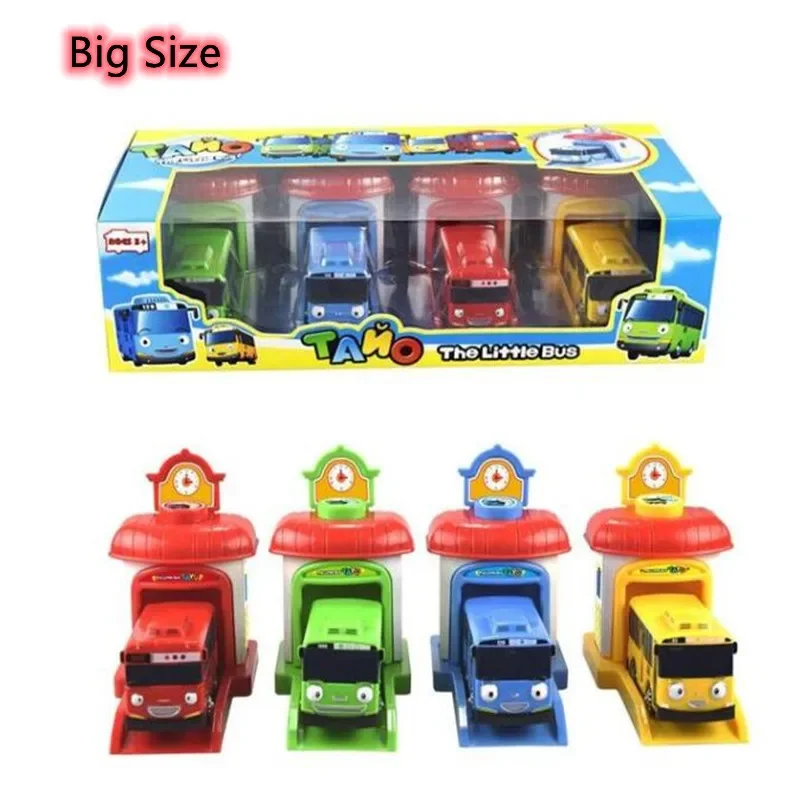 

Big Size 4pcs/set Scale model Tayo the little bus Kids miniature bus baby oyuncak garage tayo bus Ejection impact car vehicle