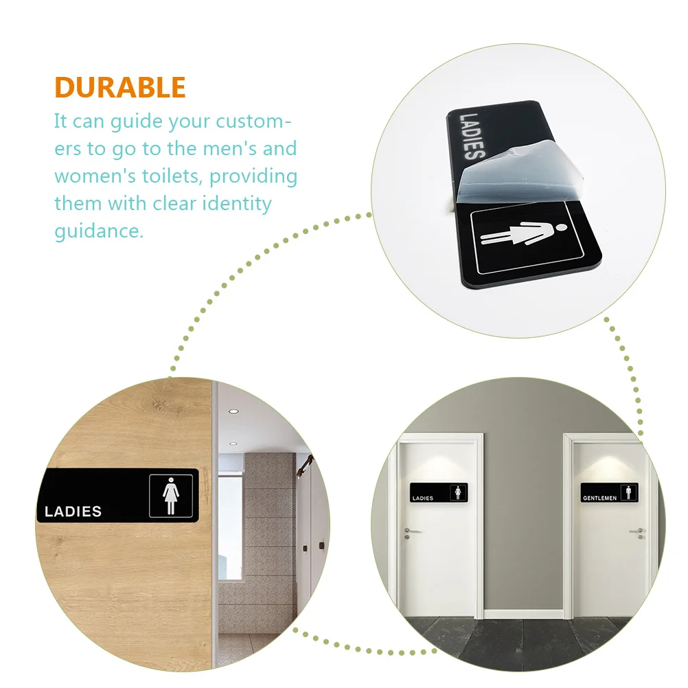 

2Pcs Toilet Signs Gentleman Ladies Restroom Plate Clear Adhesive Back Practical Use Elegant Design Business Places